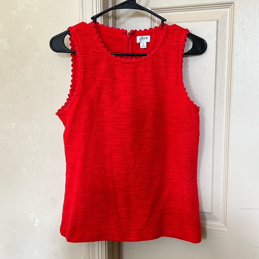J. Crew red terry cotton tank with scallop detail sleeves. Small